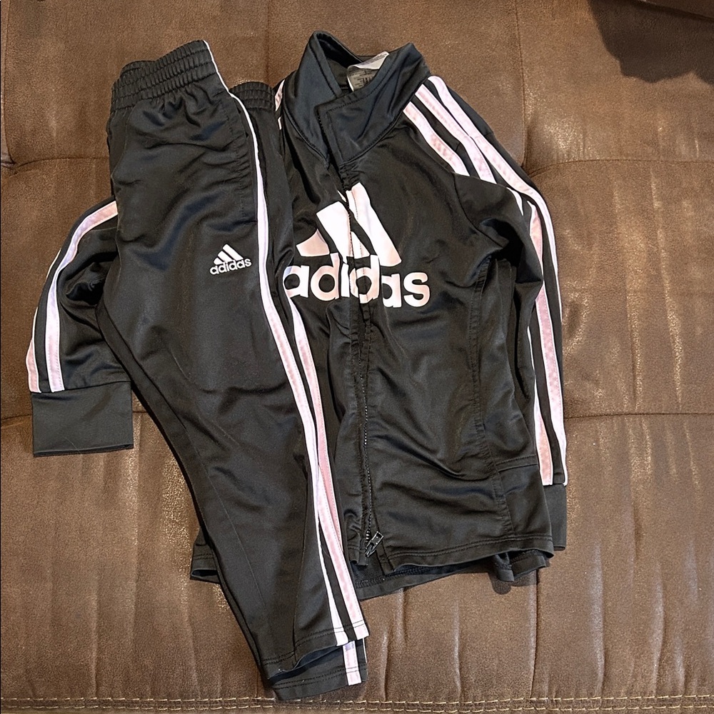 Adidas Black Tracksuit with Pink Stripes